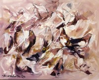 Mashkoor Raza, 30 x 36 Inch, Oil on Canvas, Pigeon Painting, AC-MR-456